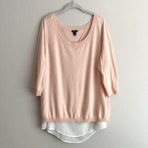 Torrid Womens Plus Size Pink Open Back Layered Chiffon Sweater Size 2 Scoop Neck